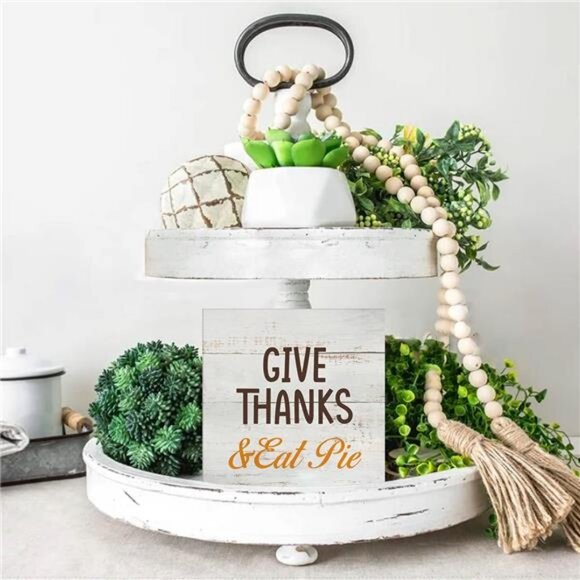 Rustic Give Thanks & Eat Pie Wood Box Sign Fall Autumn Wooden Box Sign - Picture 2 of 6